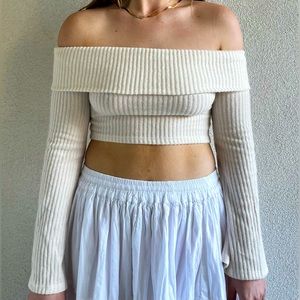 White Off the Shoulder Sweater